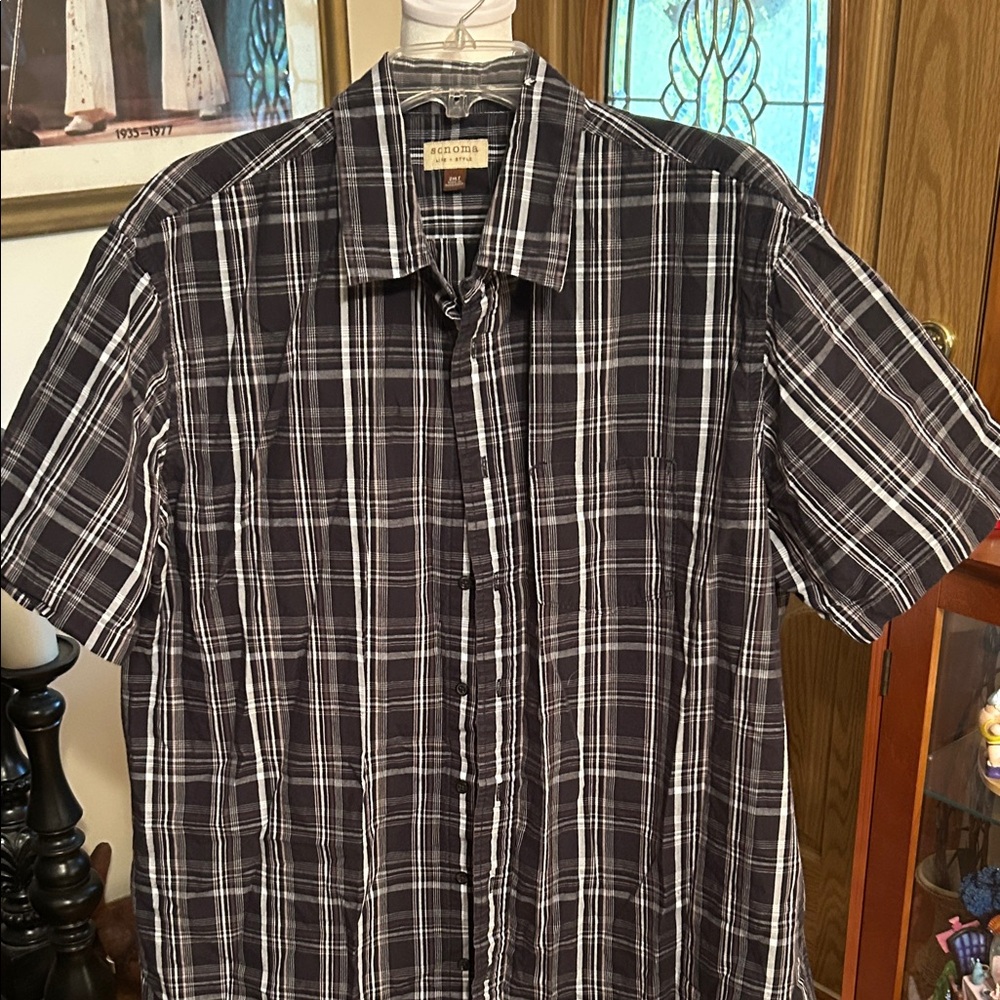 Sonoma Men's Dark Plaid Button Down Shirt